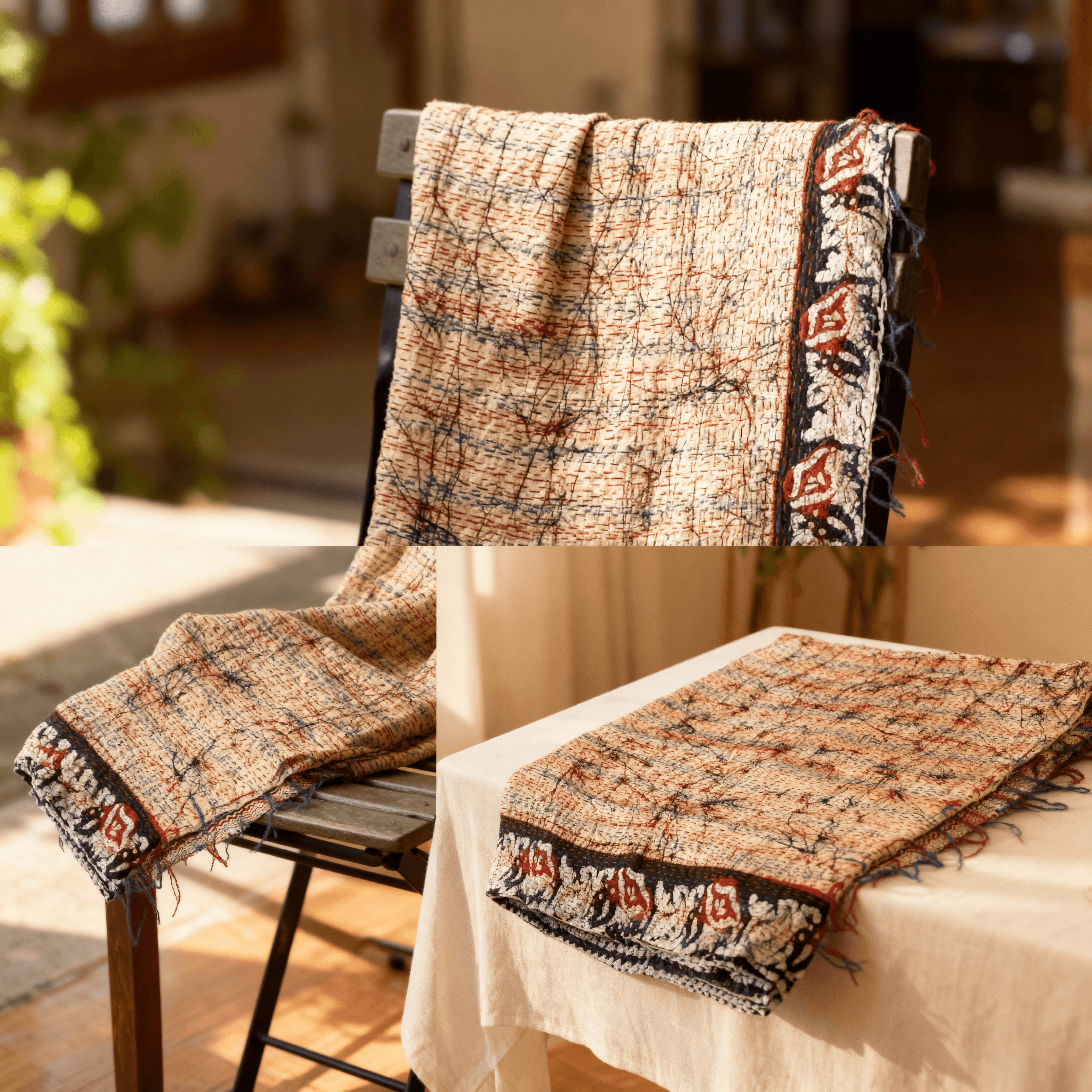 One-of-a-Kind White Kantha Scarf | Sustainable Artisan Fashion (Ivory & Pearl Edition)