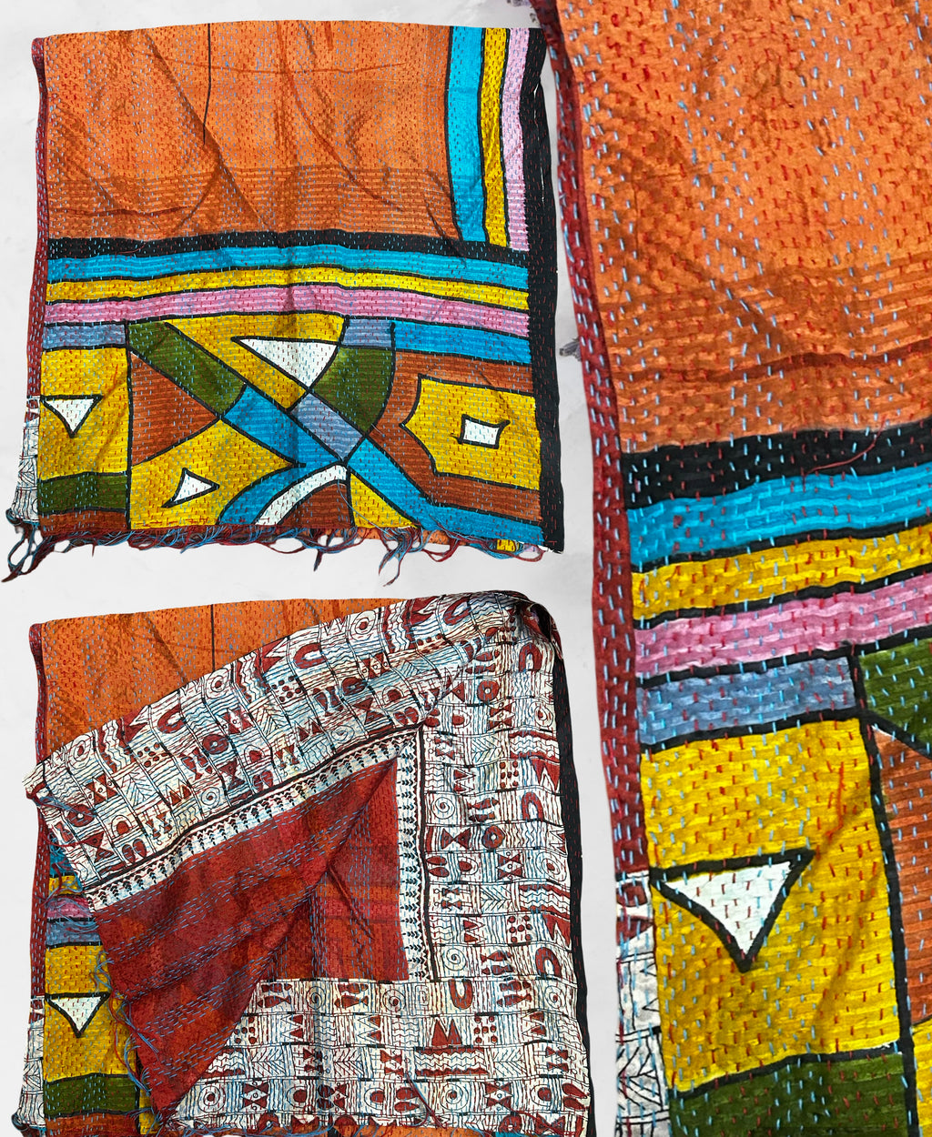 One-of-a-Kind Orange Kantha Scarf | Sustainable Artisan Fashion (Sunset & Spice Edition)