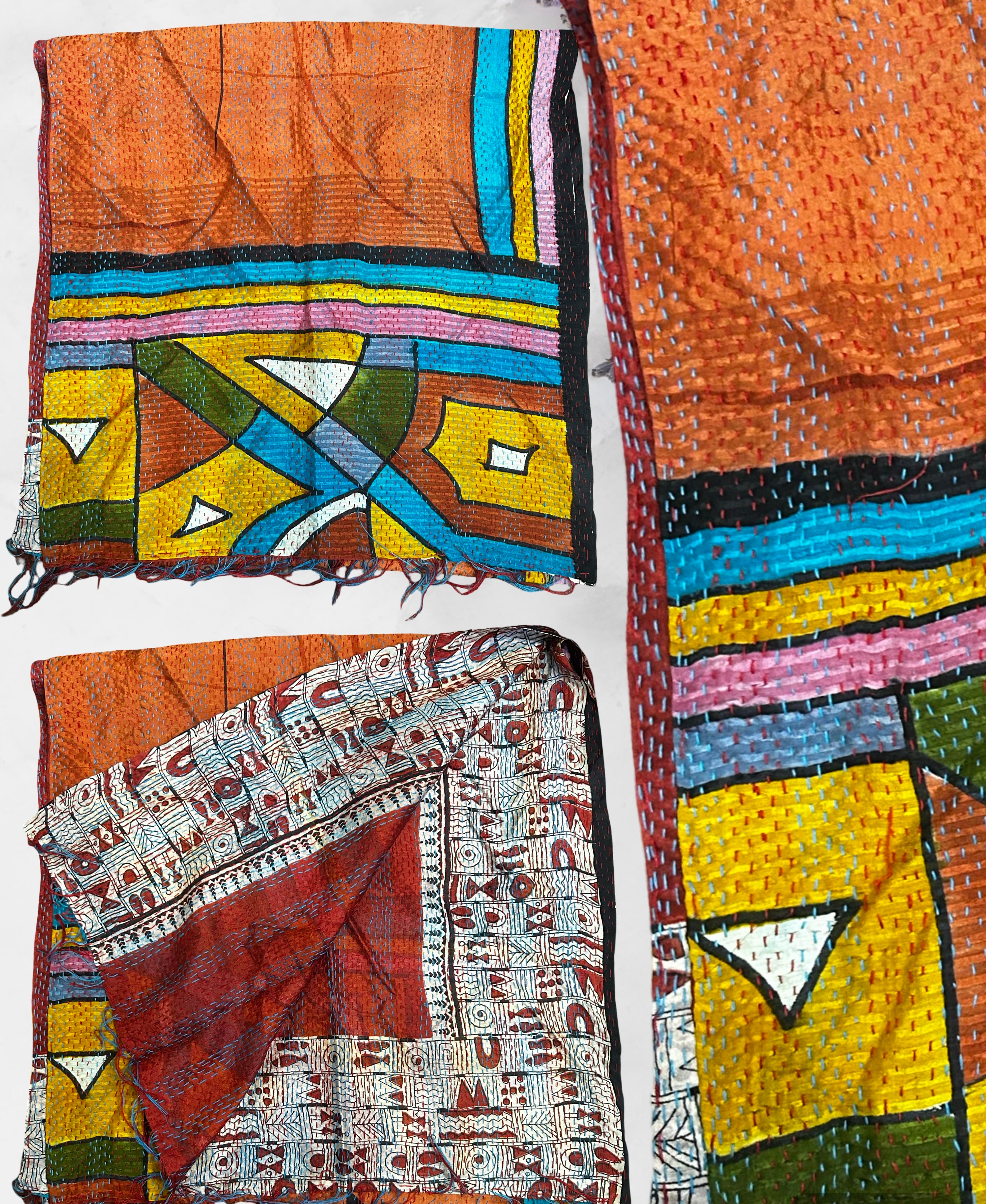 One-of-a-Kind Orange Kantha Scarf | Sustainable Artisan Fashion (Sunset & Spice Edition)