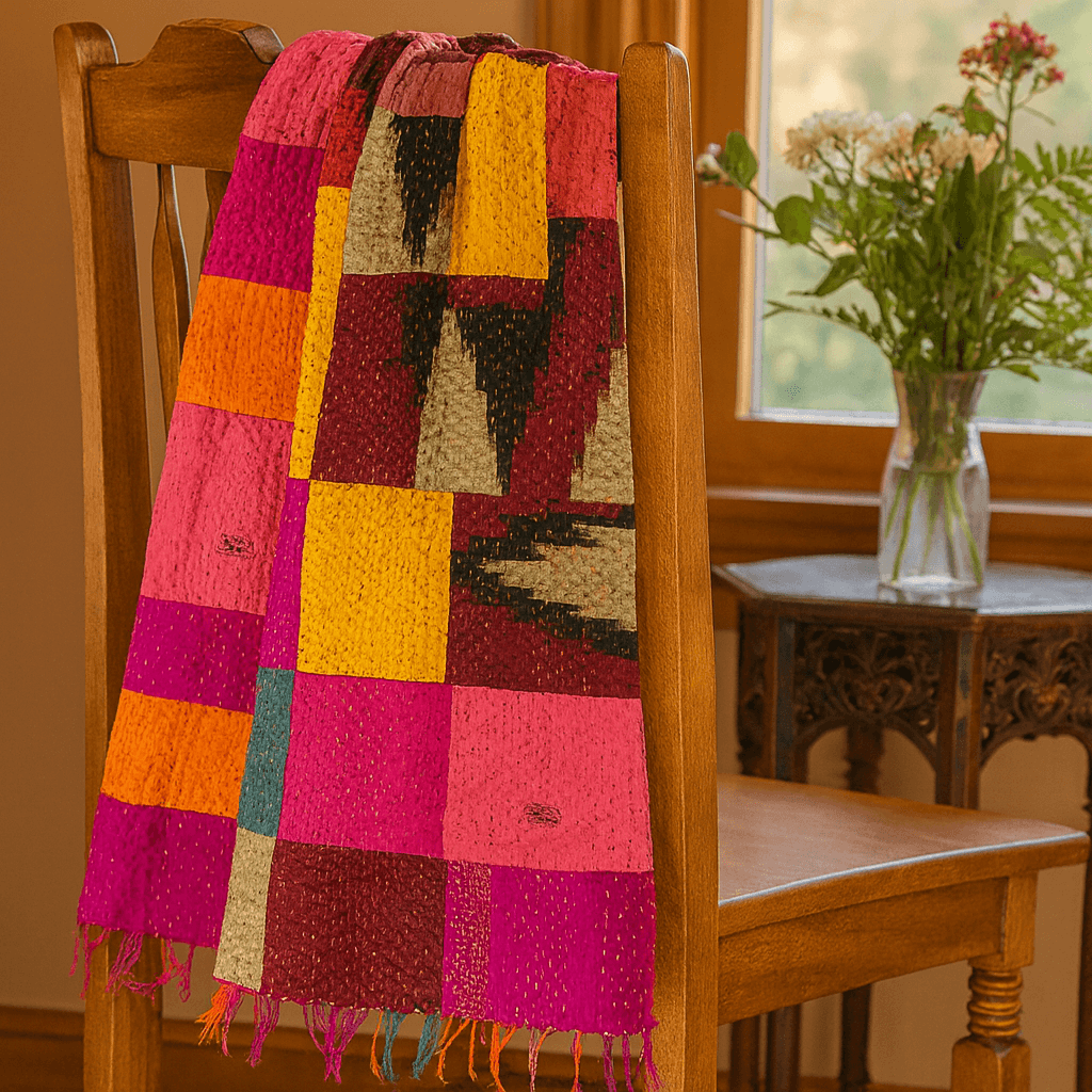 One-of-a-Kind Multicolour Kantha Scarf | Sustainable Artisan Fashion (Kaleidoscope Edition)