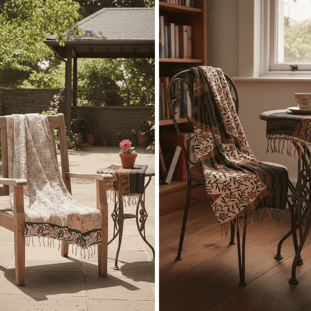 One-of-a-Kind White Kantha Scarf | Sustainable Artisan Fashion (Ivory & Pearl Edition)