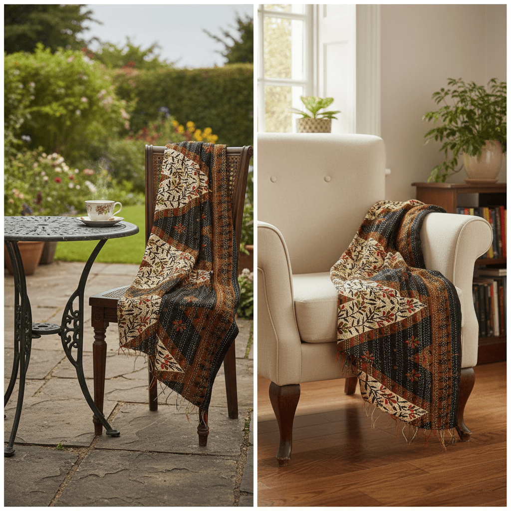 One-of-a-Kind White Kantha Scarf | Sustainable Artisan Fashion (Ivory & Pearl Edition)