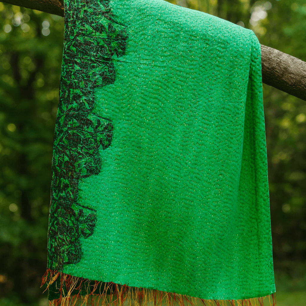 One-of-a-Kind Green Kantha Scarf | Sustainable Artisan Fashion (Emerald & Earth Edition)