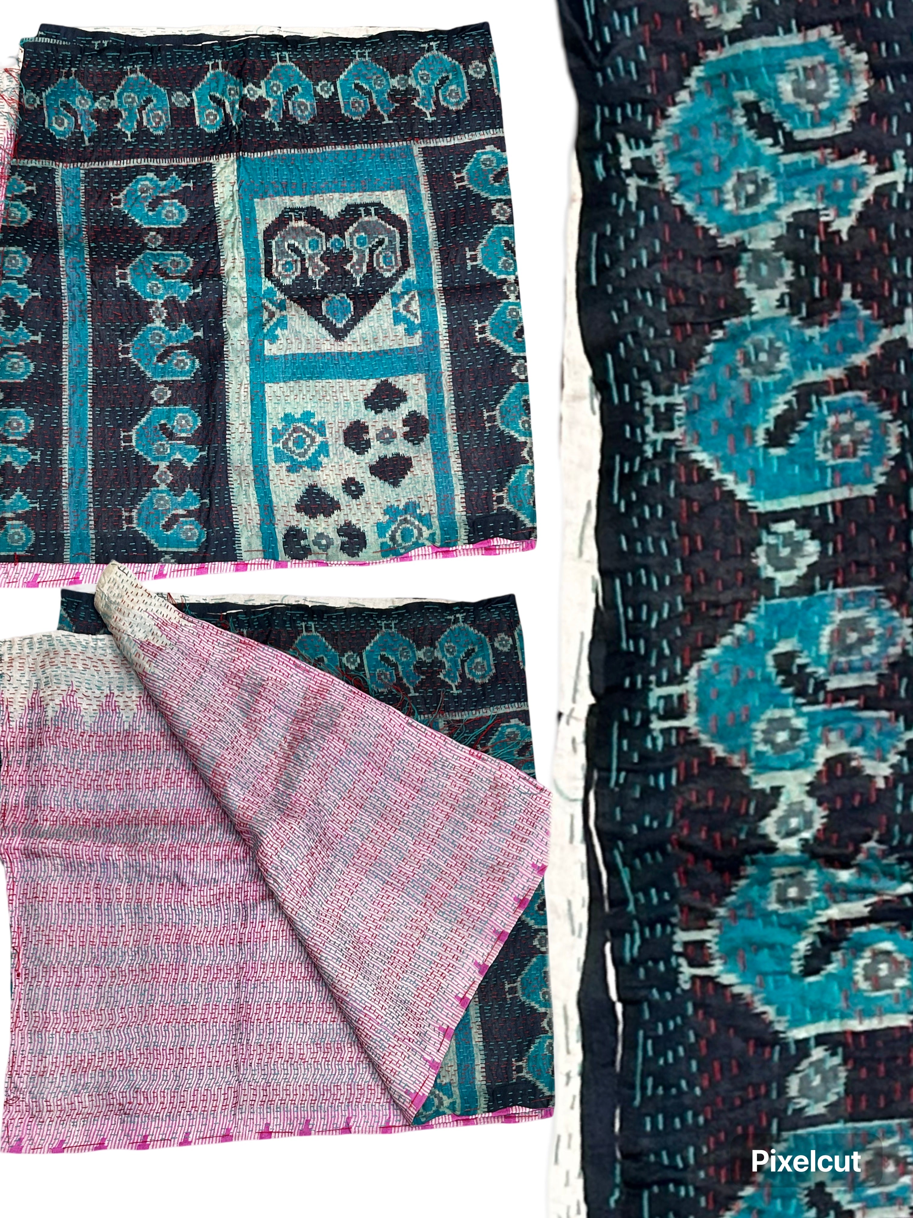One-of-a-Kind Blue Kantha Scarf | Hand-Embroidered Sustainable Fashion | The Blue Collection