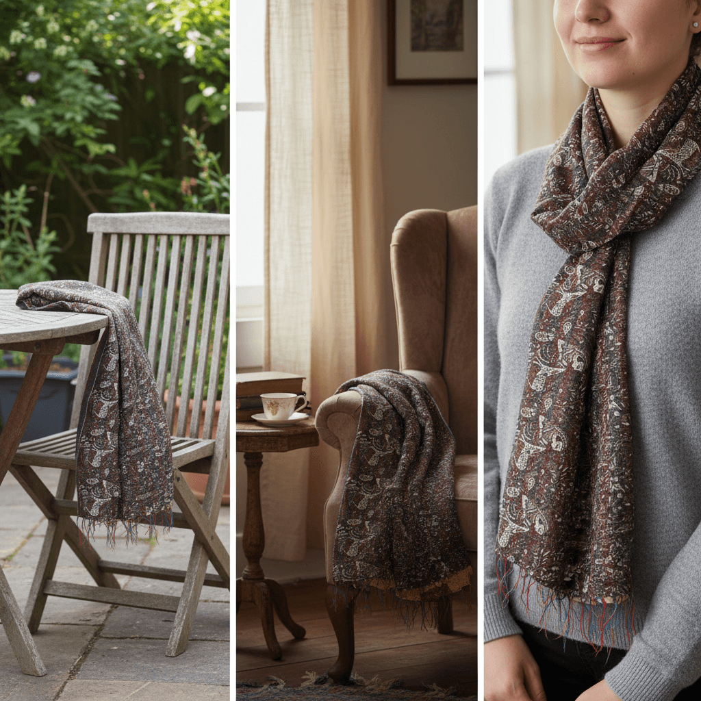 One-of-a-Kind White Kantha Scarf | Sustainable Artisan Fashion (Ivory & Pearl Edition)