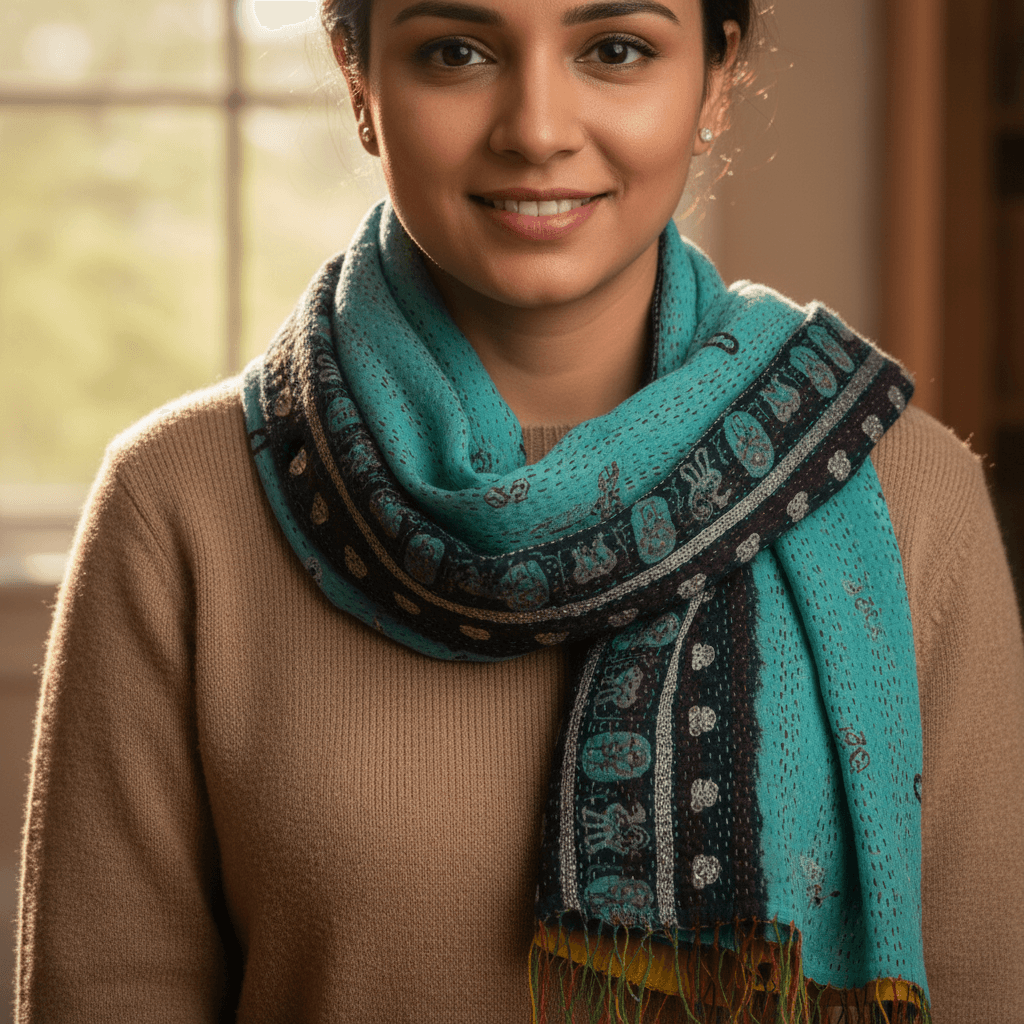 One-of-a-Kind Green Kantha Scarf | Sustainable Artisan Fashion (Emerald & Earth Edition)