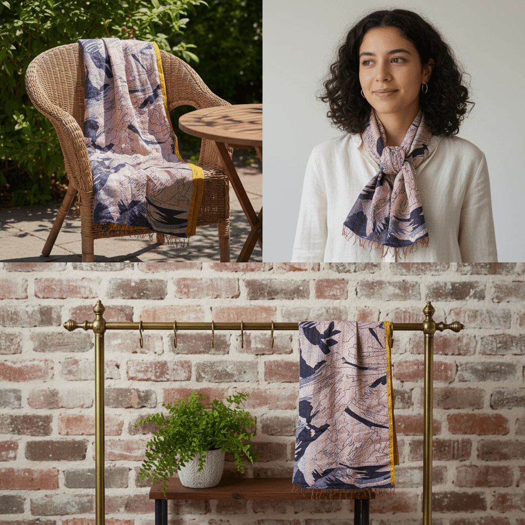 One-of-a-Kind White Kantha Scarf | Sustainable Artisan Fashion (Ivory & Pearl Edition)