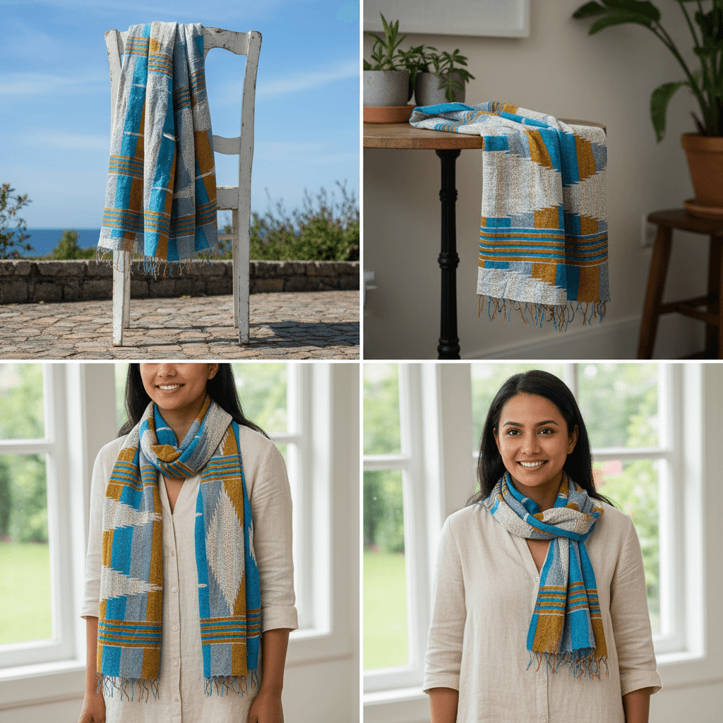 One-of-a-Kind Blue Kantha Scarf | Hand-Embroidered Sustainable Fashion | The Blue Collection