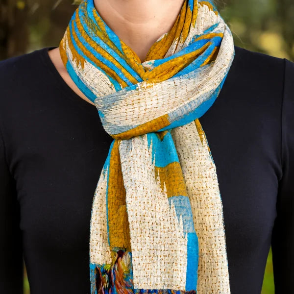 One-of-a-Kind Blue Kantha Scarf | Hand-Embroidered Sustainable Fashion | The Blue Collection