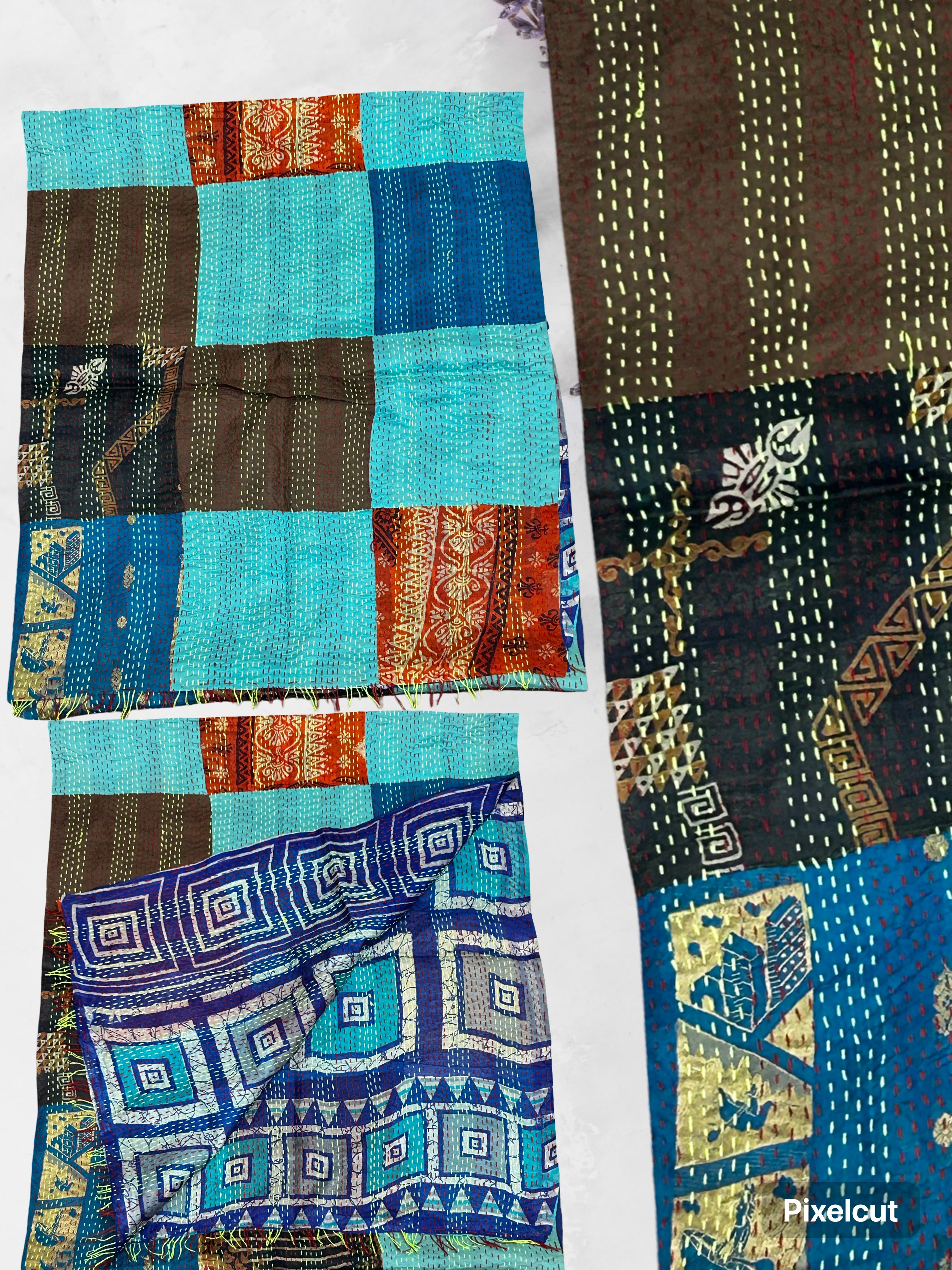 One-of-a-Kind Blue Kantha Scarf | Hand-Embroidered Sustainable Fashion | The Blue Collection