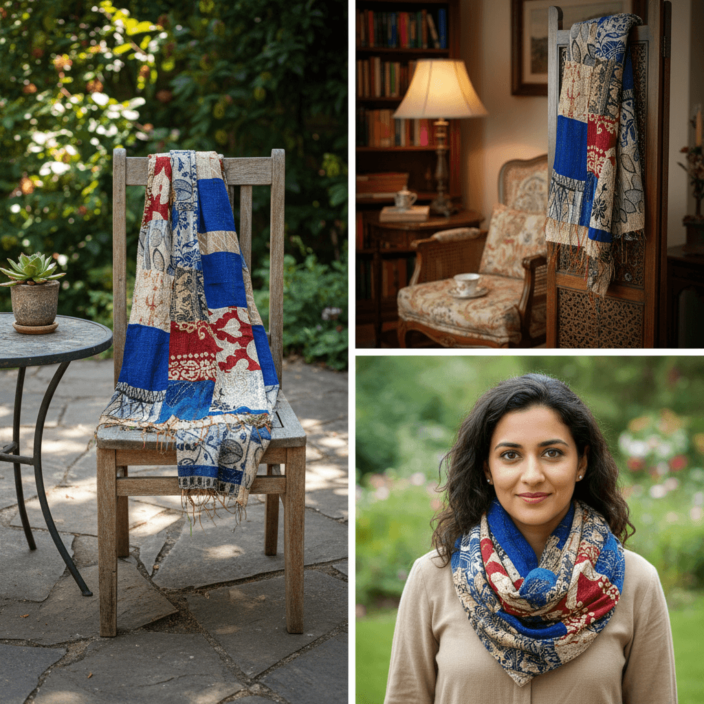 One-of-a-Kind Red Kantha Scarf | Sustainable Artisan Fashion (Crimson Edition)