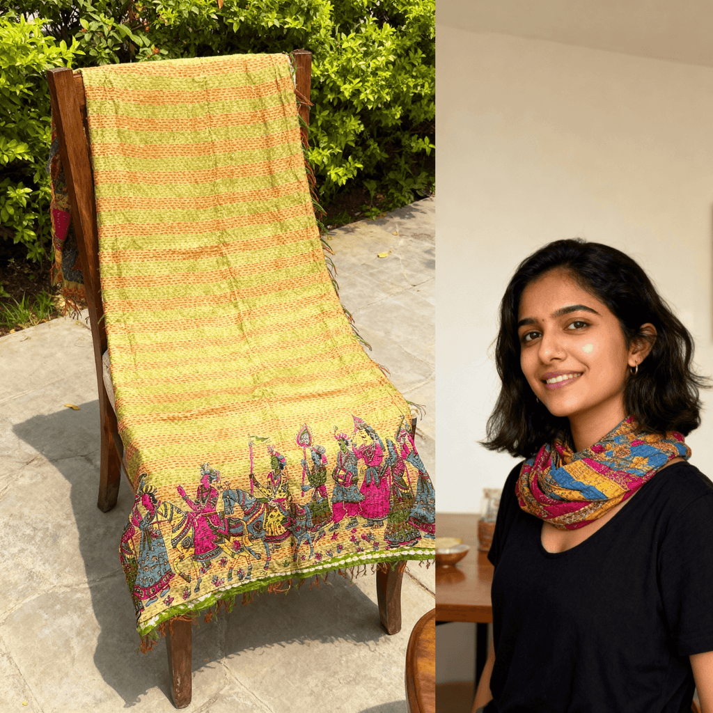 One-of-a-Kind Wide Kantha Scarf | Sustainable Artisan Fashion (The Statement Collection)