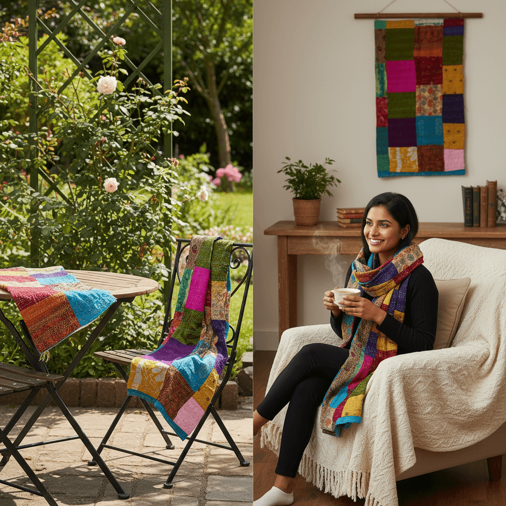 One-of-a-Kind Wide Kantha Scarf | Sustainable Artisan Fashion (The Statement Collection)