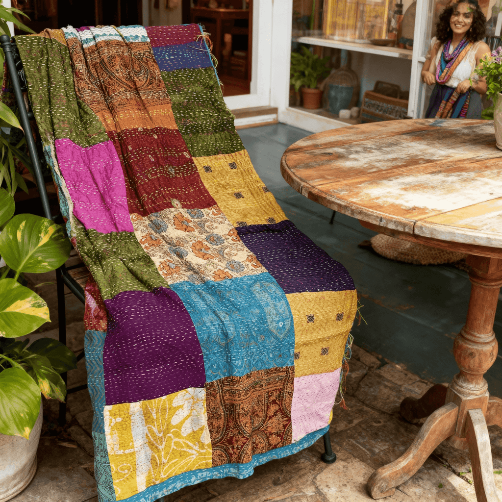 One-of-a-Kind Wide Kantha Scarf | Sustainable Artisan Fashion (The Statement Collection)