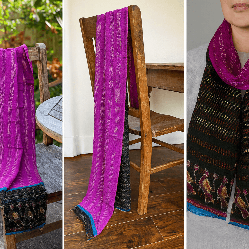 One-of-a-Kind Wide Kantha Scarf | Sustainable Artisan Fashion (The Statement Collection)