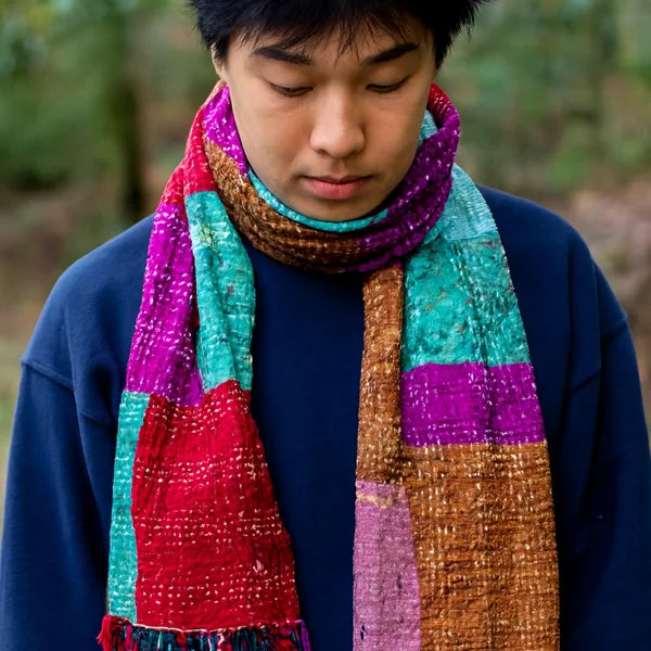One-of-a-Kind Wide Kantha Scarf | Sustainable Artisan Fashion (The Statement Collection)