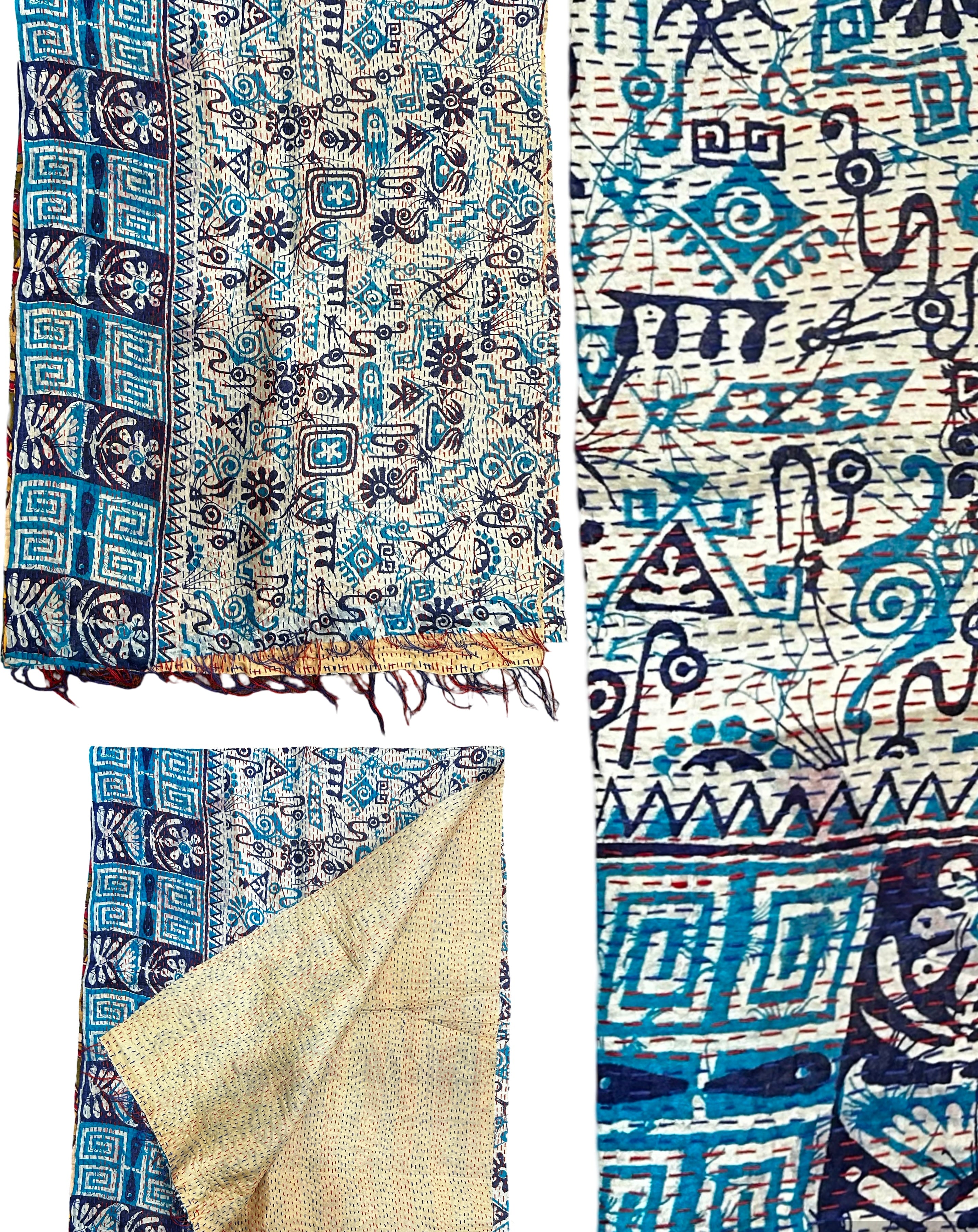 One-of-a-Kind White Kantha Scarf | Sustainable Artisan Fashion (Ivory & Pearl Edition)