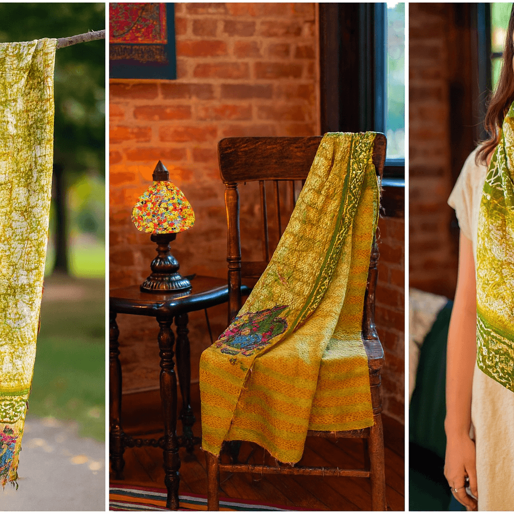 One-of-a-Kind Wide Kantha Scarf | Sustainable Artisan Fashion (The Statement Collection)