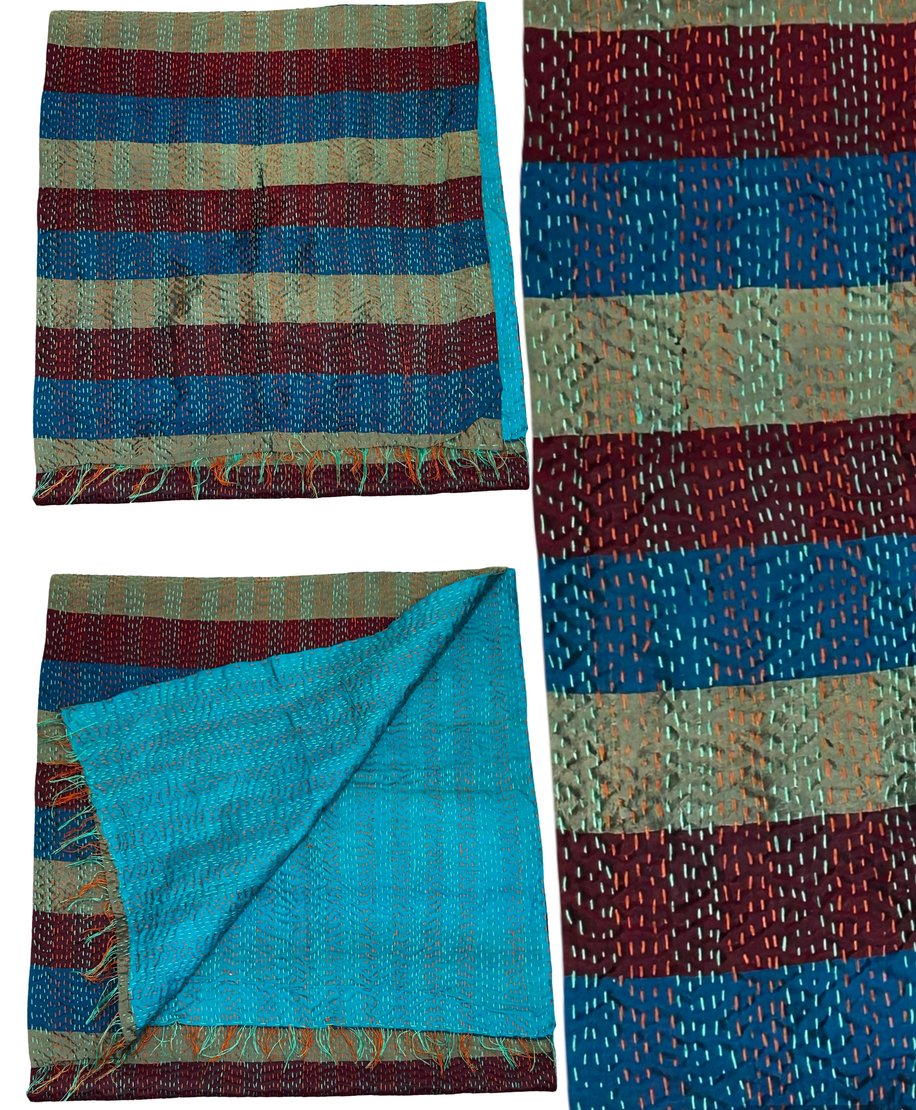 One-of-a-Kind Blue Kantha Scarf | Hand-Embroidered Sustainable Fashion | The Blue Collection