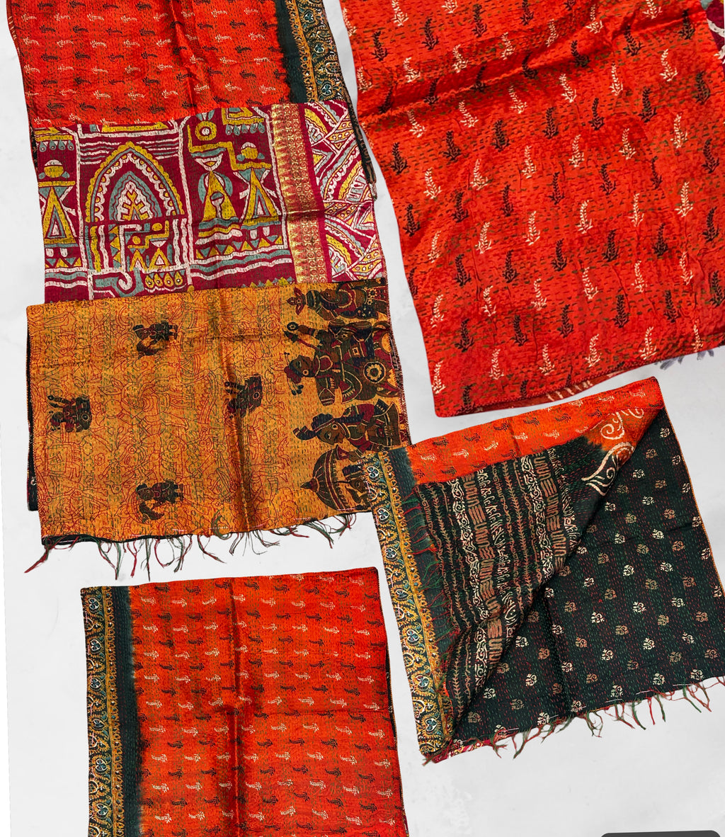 One-of-a-Kind Orange Kantha Scarf | Sustainable Artisan Fashion (Sunset & Spice Edition)