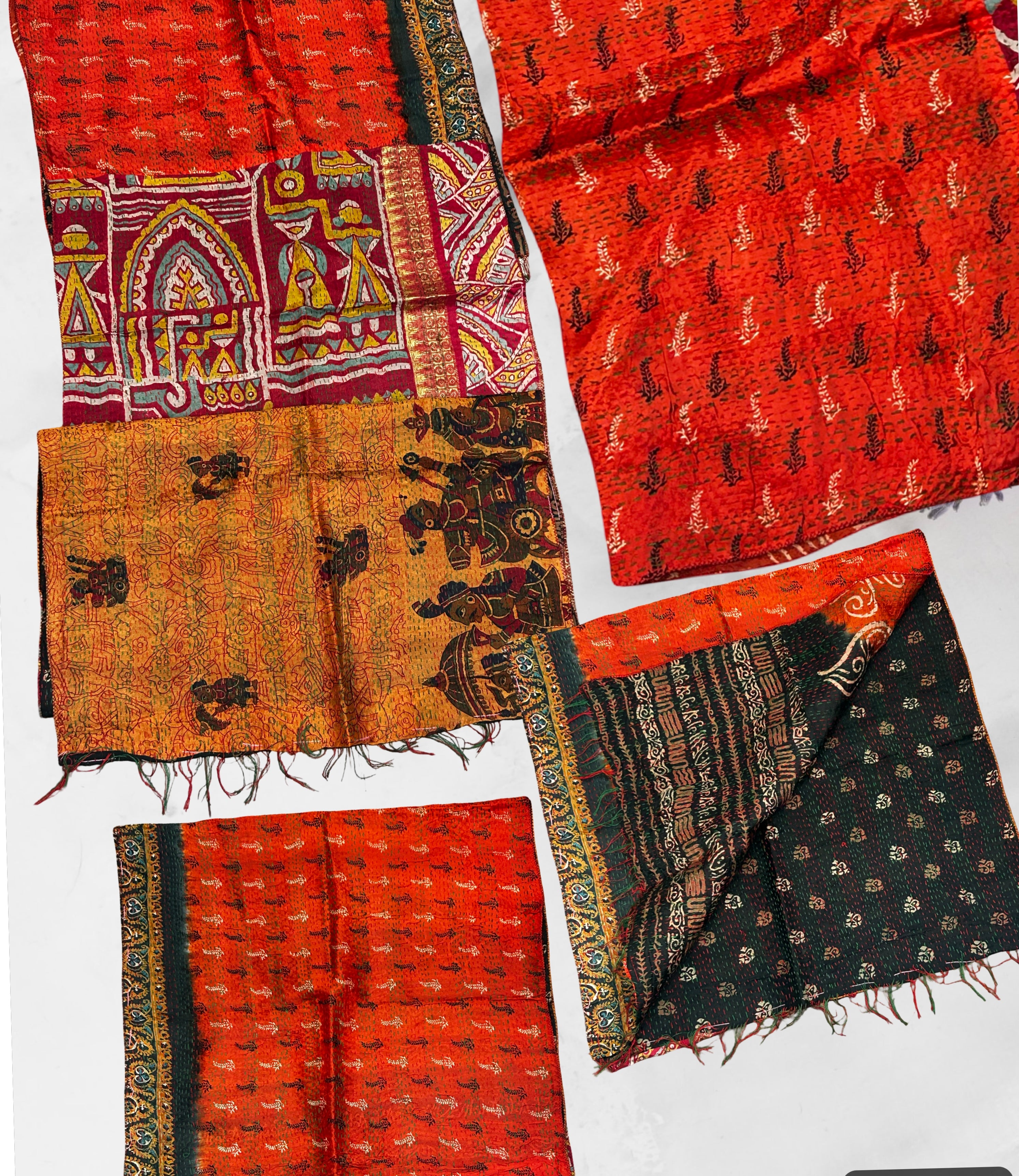 One-of-a-Kind Orange Kantha Scarf | Sustainable Artisan Fashion (Sunset & Spice Edition)