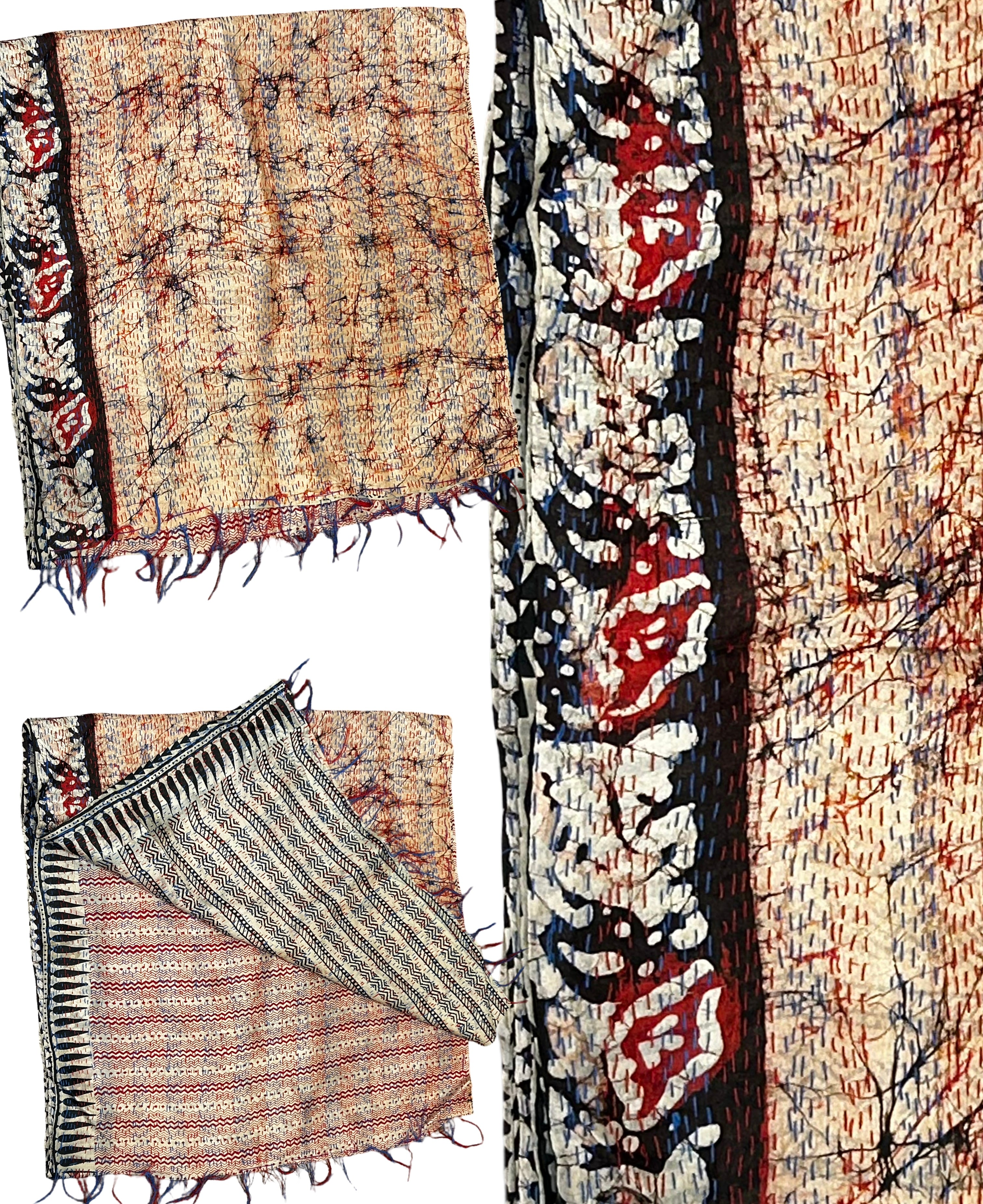 One-of-a-Kind White Kantha Scarf | Sustainable Artisan Fashion (Ivory & Pearl Edition)