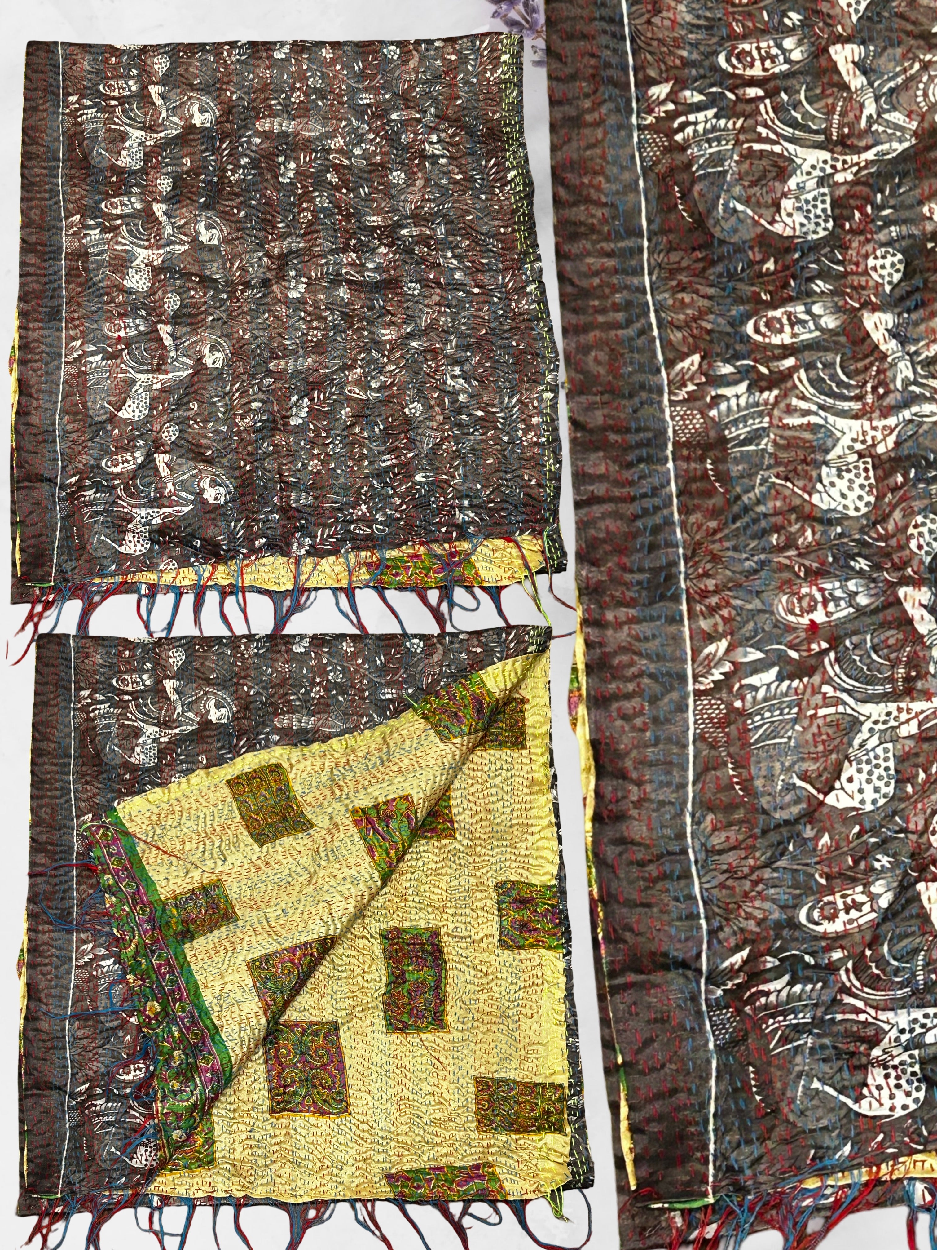 One-of-a-Kind White Kantha Scarf | Sustainable Artisan Fashion (Ivory & Pearl Edition)