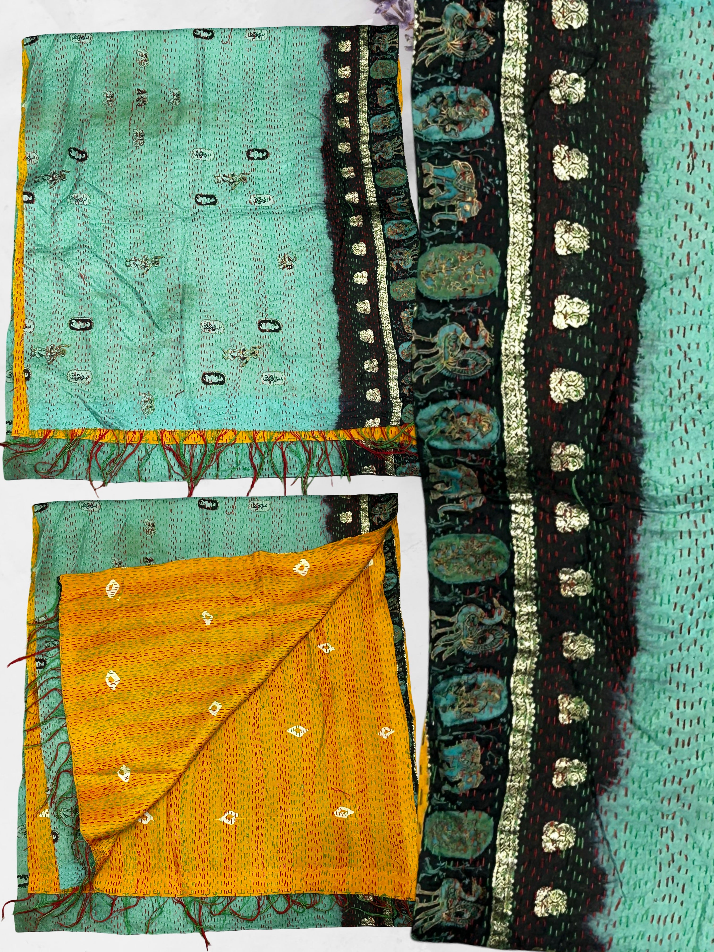 One-of-a-Kind Green Kantha Scarf | Sustainable Artisan Fashion (Emerald & Earth Edition)