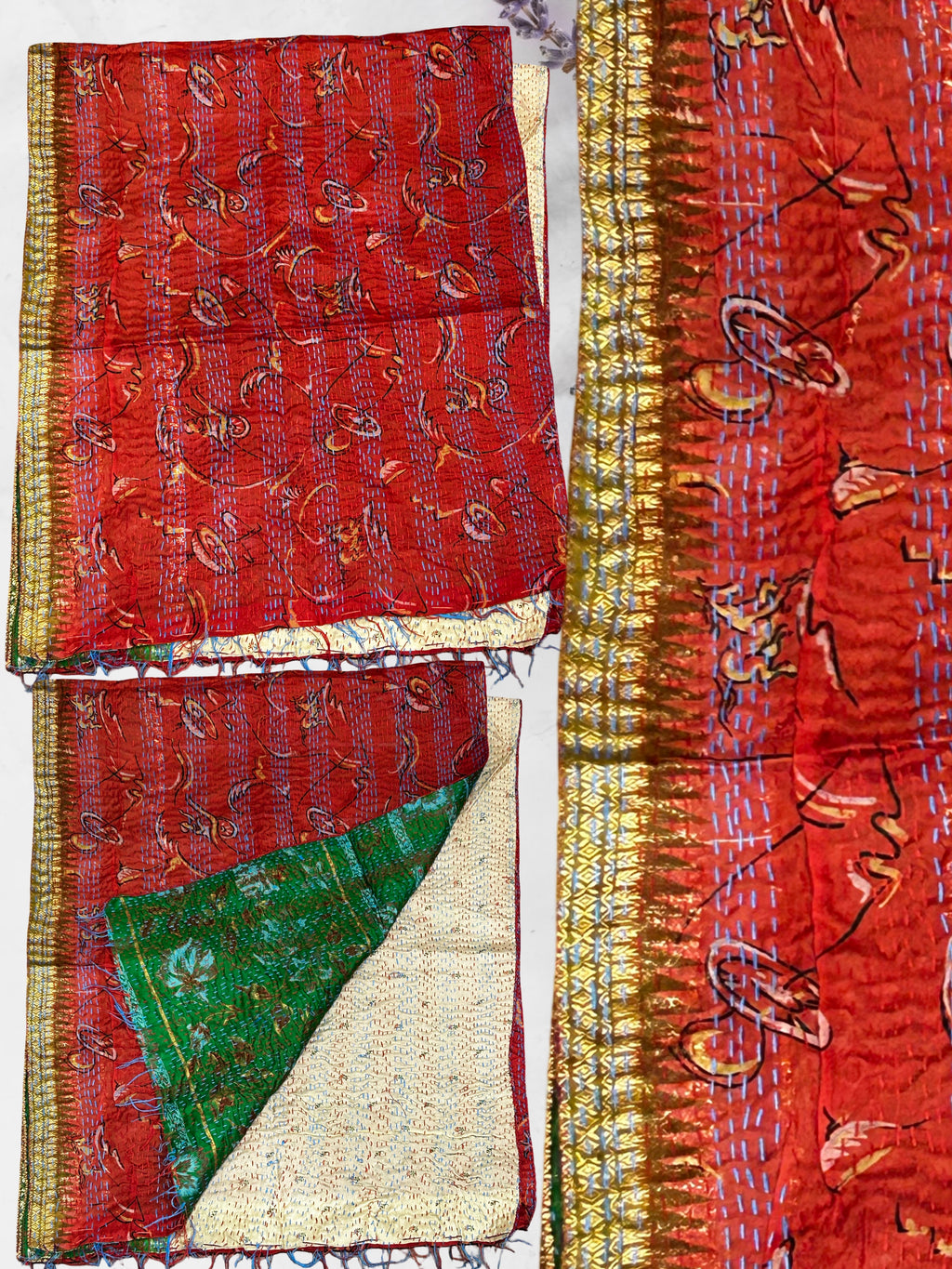 One-of-a-Kind Red Kantha Scarf | Sustainable Artisan Fashion (Crimson Edition)