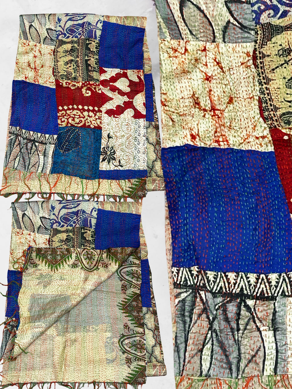 One-of-a-Kind Red Kantha Scarf | Sustainable Artisan Fashion (Crimson Edition)