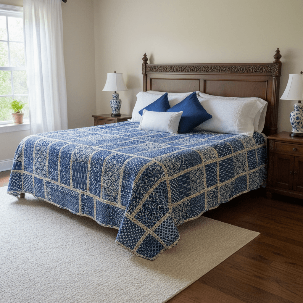 Handcrafted Cotton Kantha Quilt (King Size, 108" x 108")