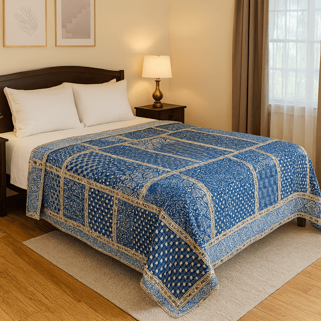 Handcrafted Cotton Kantha Quilt (King Size, 108" x 108")