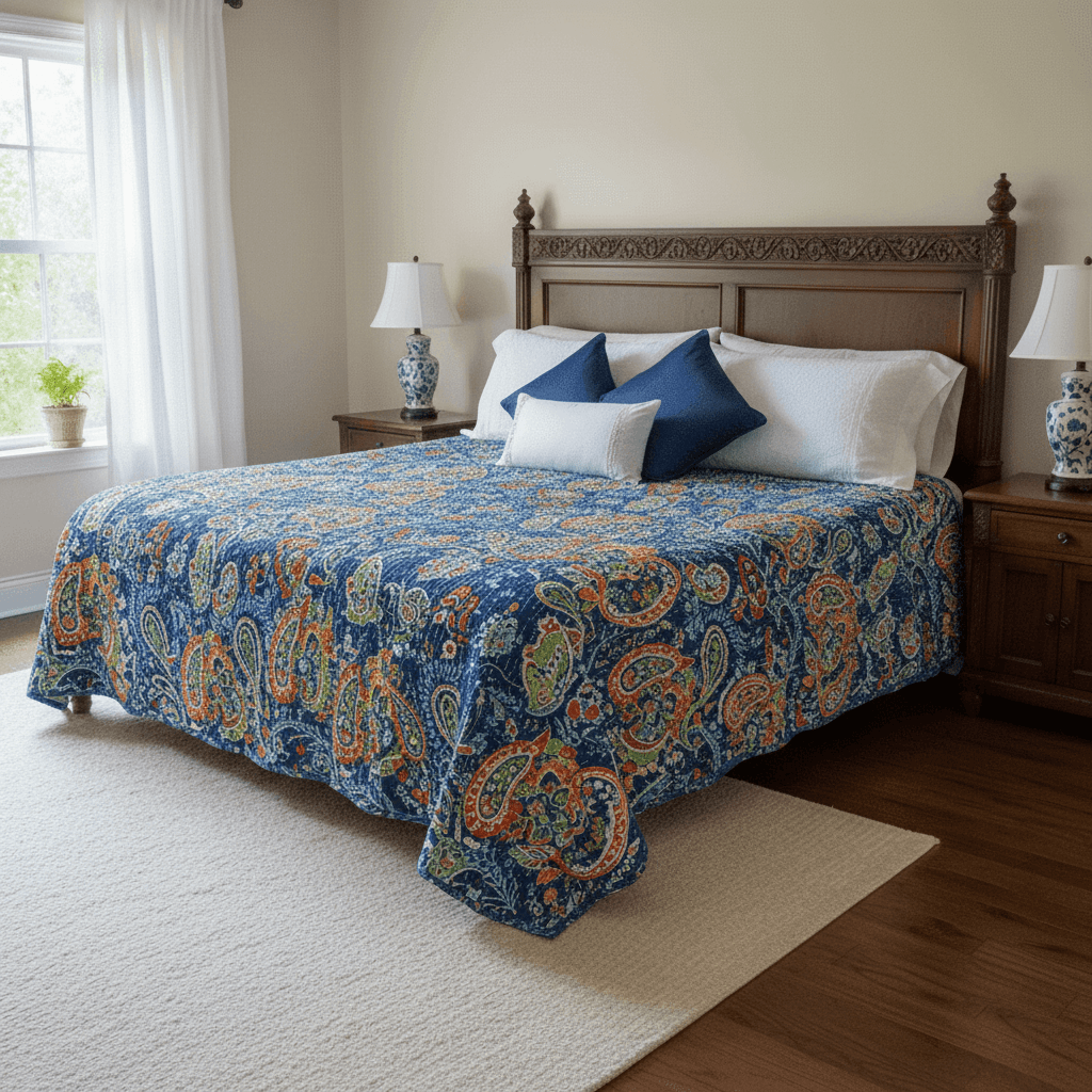 Handcrafted Cotton Kantha Quilt (King Size, 108" x 108")