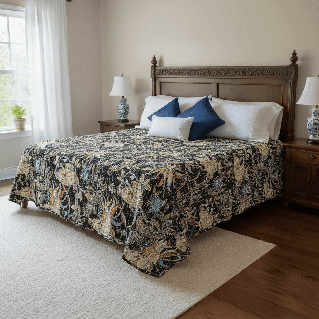 Handcrafted Cotton Kantha Quilt (King Size, 108" x 108")