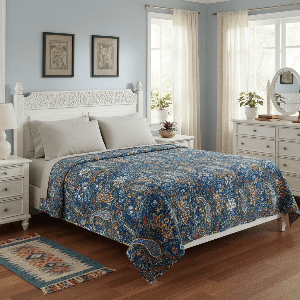 Handcrafted Cotton Kantha Quilt (King Size, 108" x 108")