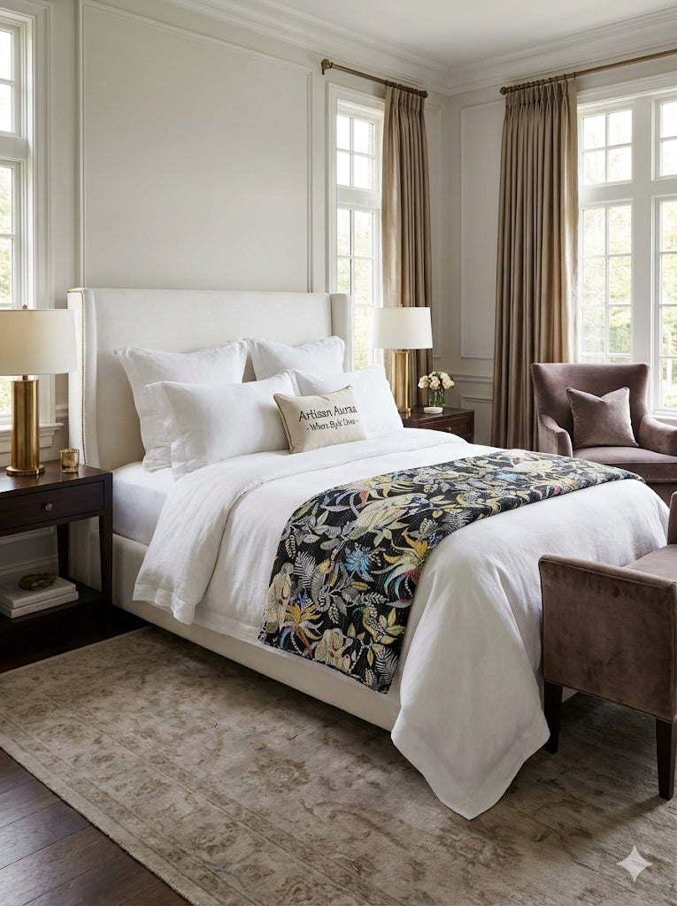 Handcrafted Cotton Kantha Quilt (King Size, 108" x 108")