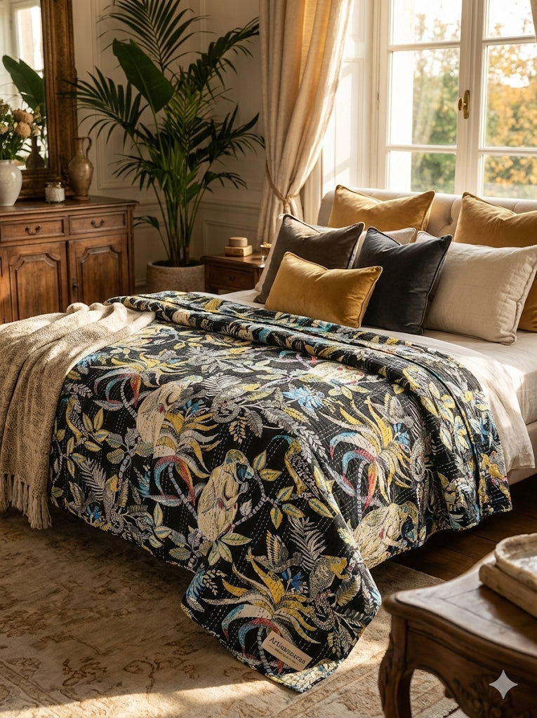 Handcrafted Cotton Kantha Quilt (King Size, 108" x 108")