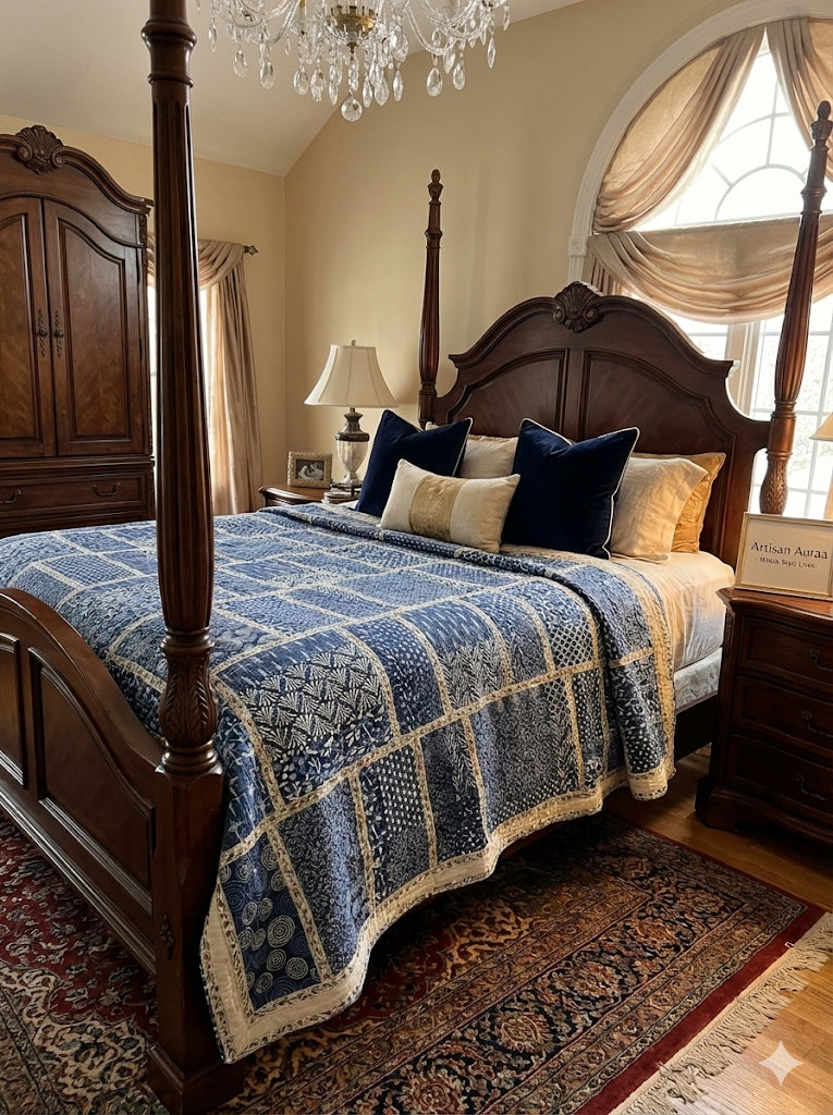 Handcrafted Cotton Kantha Quilt (King Size, 108" x 108")