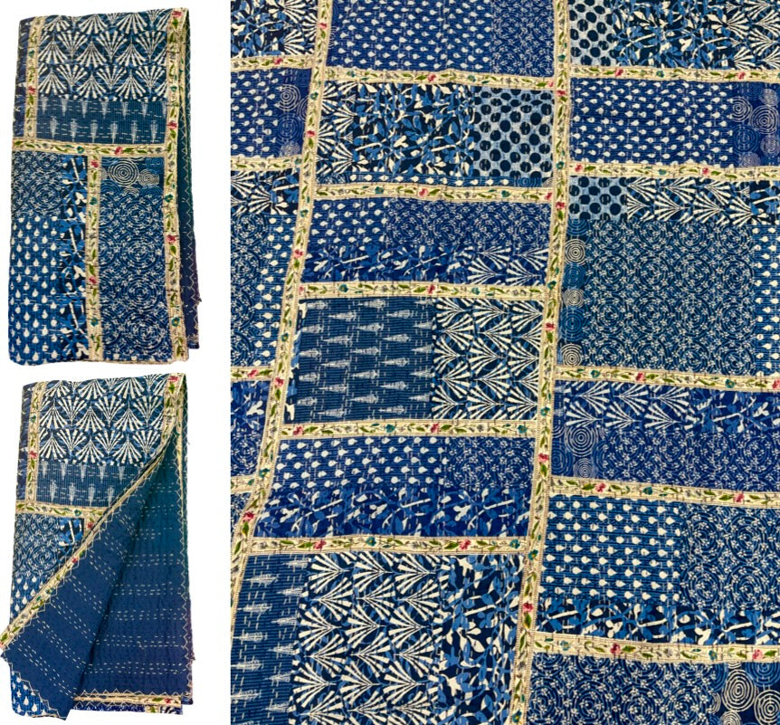 Handcrafted Cotton Kantha Quilt (King Size, 108" x 108")