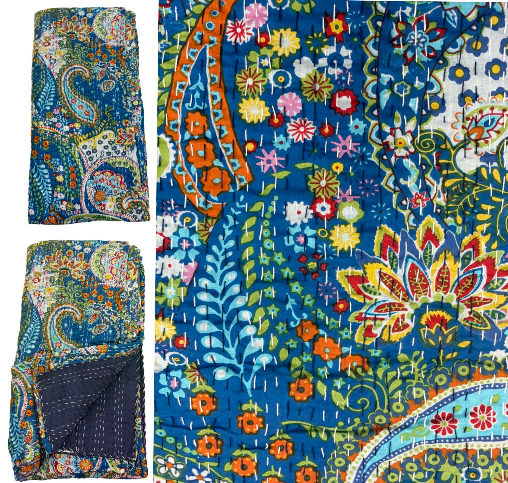 Handcrafted Cotton Kantha Quilt (King Size, 108" x 108")