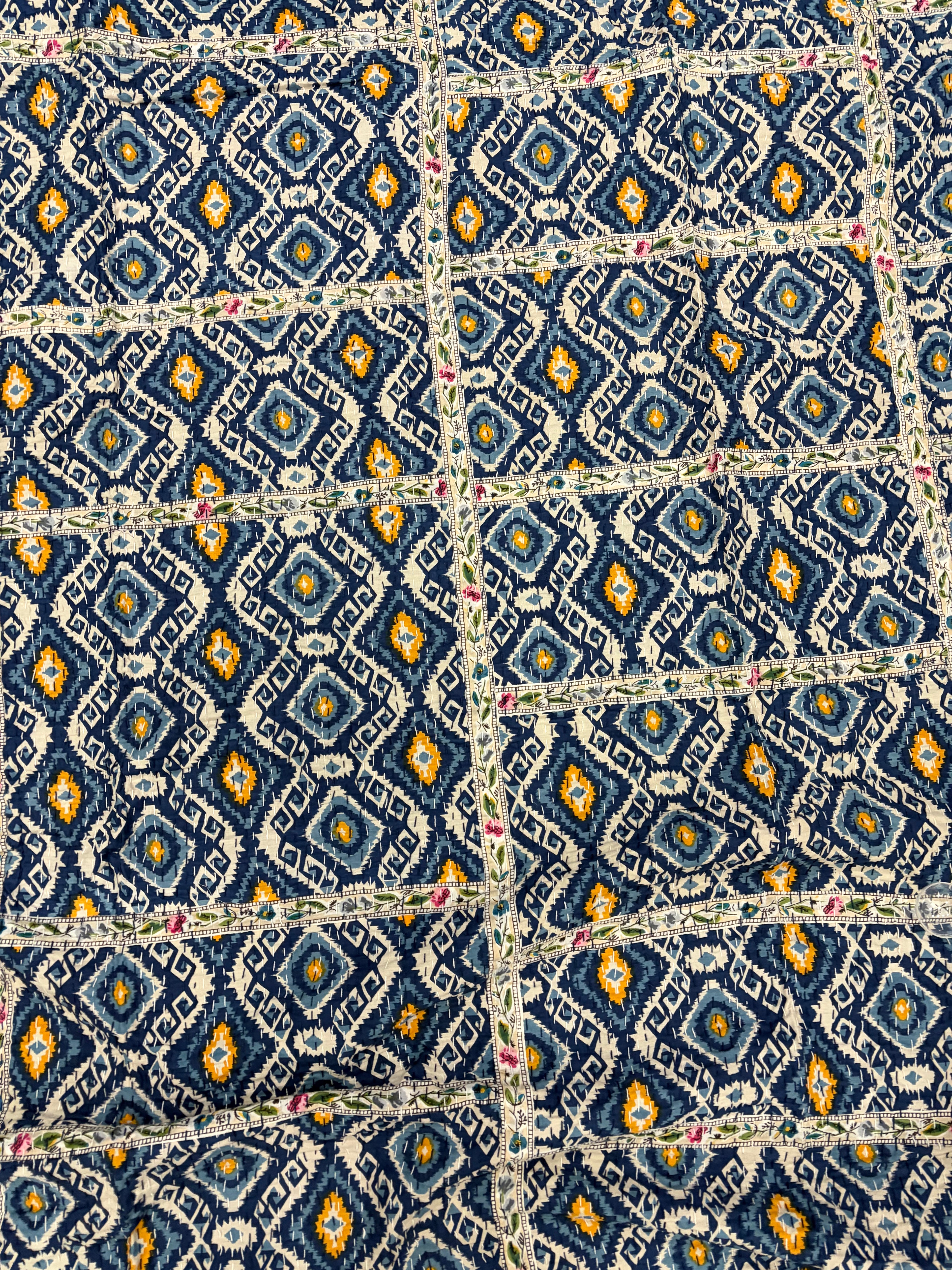 Hand-Stitched Cotton Kantha Quilt (60" x 90") – Twin Size Throw & Bedspread