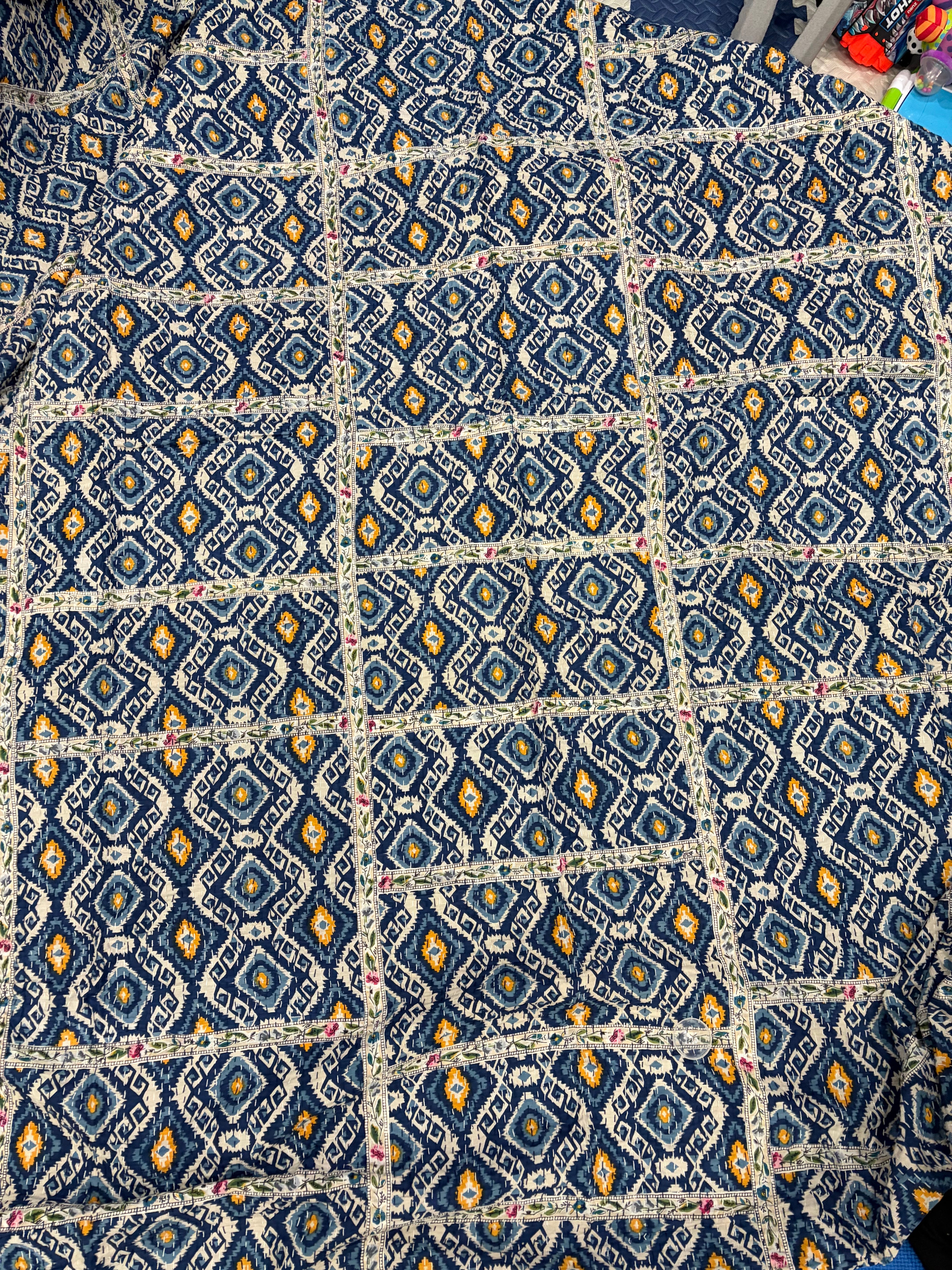 Hand-Stitched Cotton Kantha Quilt (60" x 90") – Twin Size Throw & Bedspread