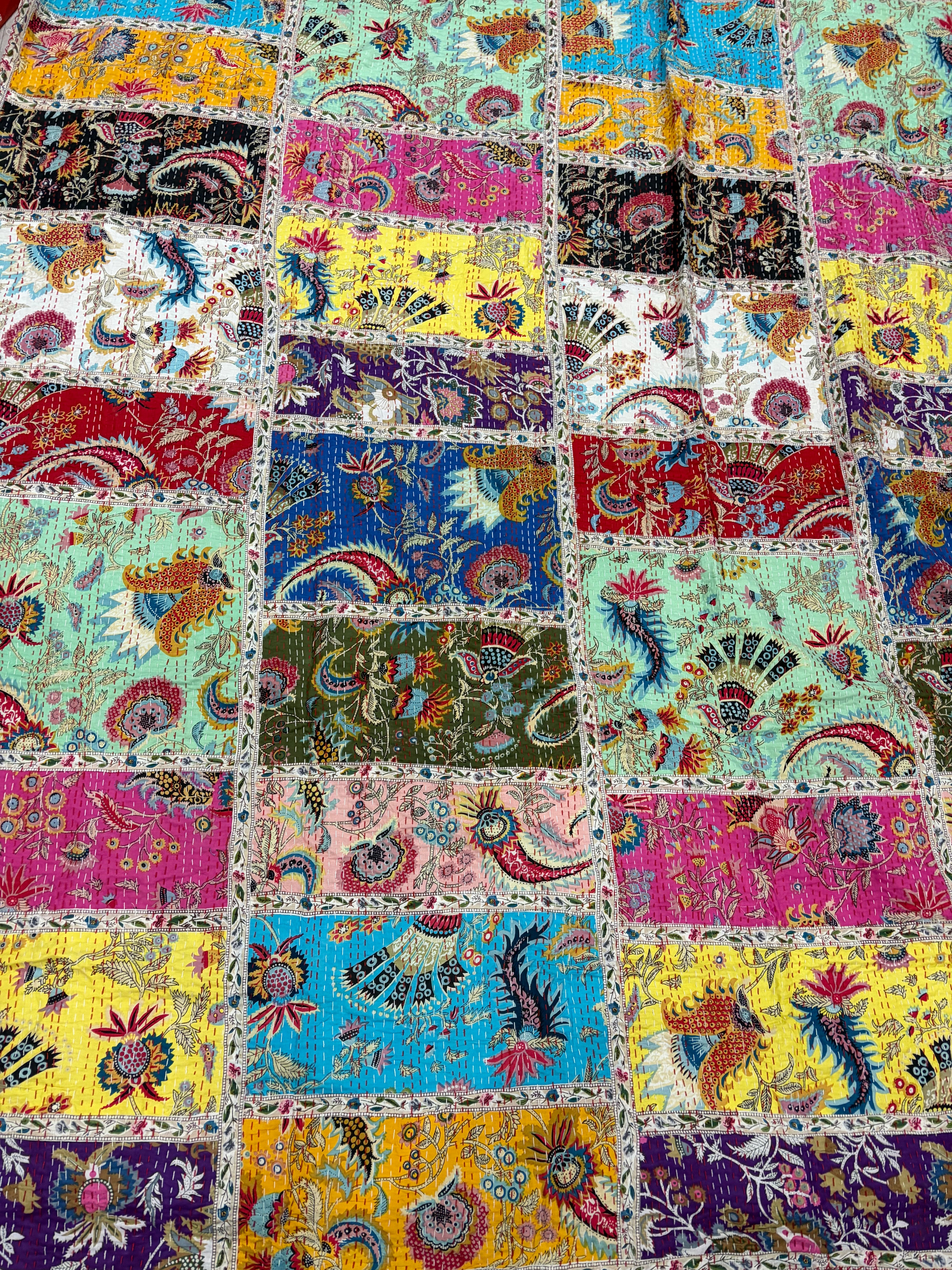 Hand-Stitched Cotton Kantha Quilt (60" x 90") – Twin Size Throw & Bedspread