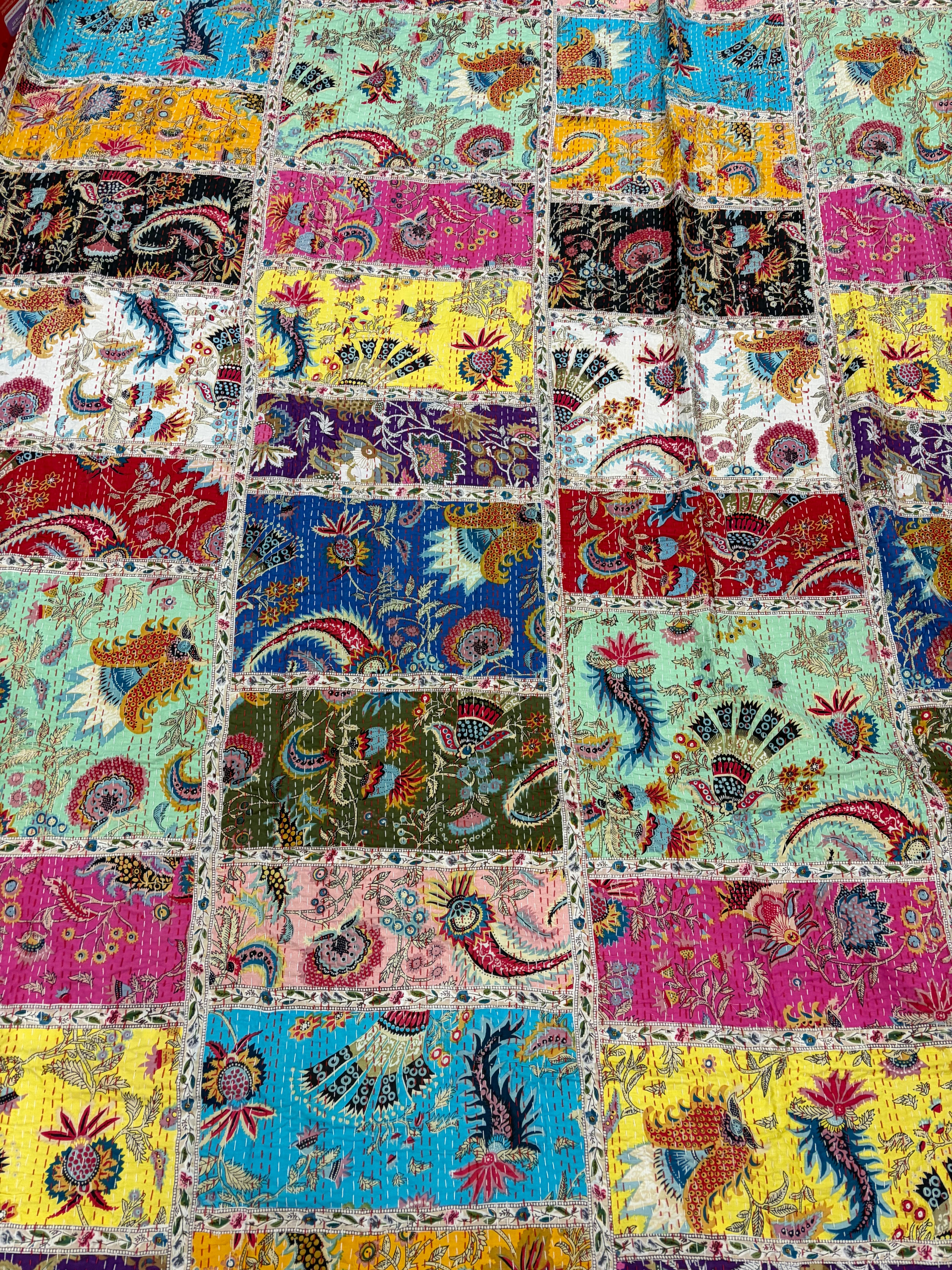 Hand-Stitched Cotton Kantha Quilt (60" x 90") – Twin Size Throw & Bedspread