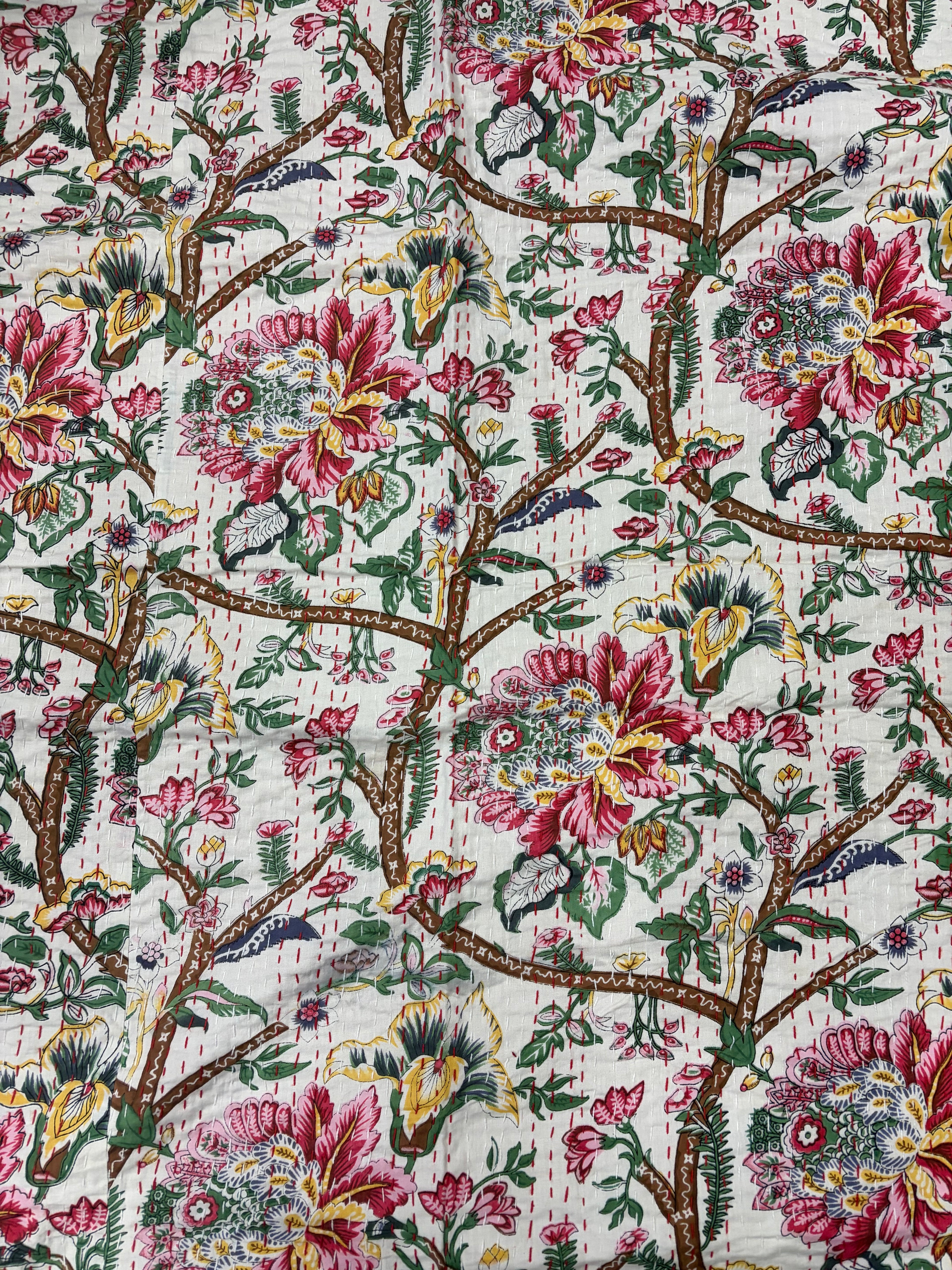 Hand-Stitched Cotton Kantha Quilt (60" x 90") – Twin Size Throw & Bedspread