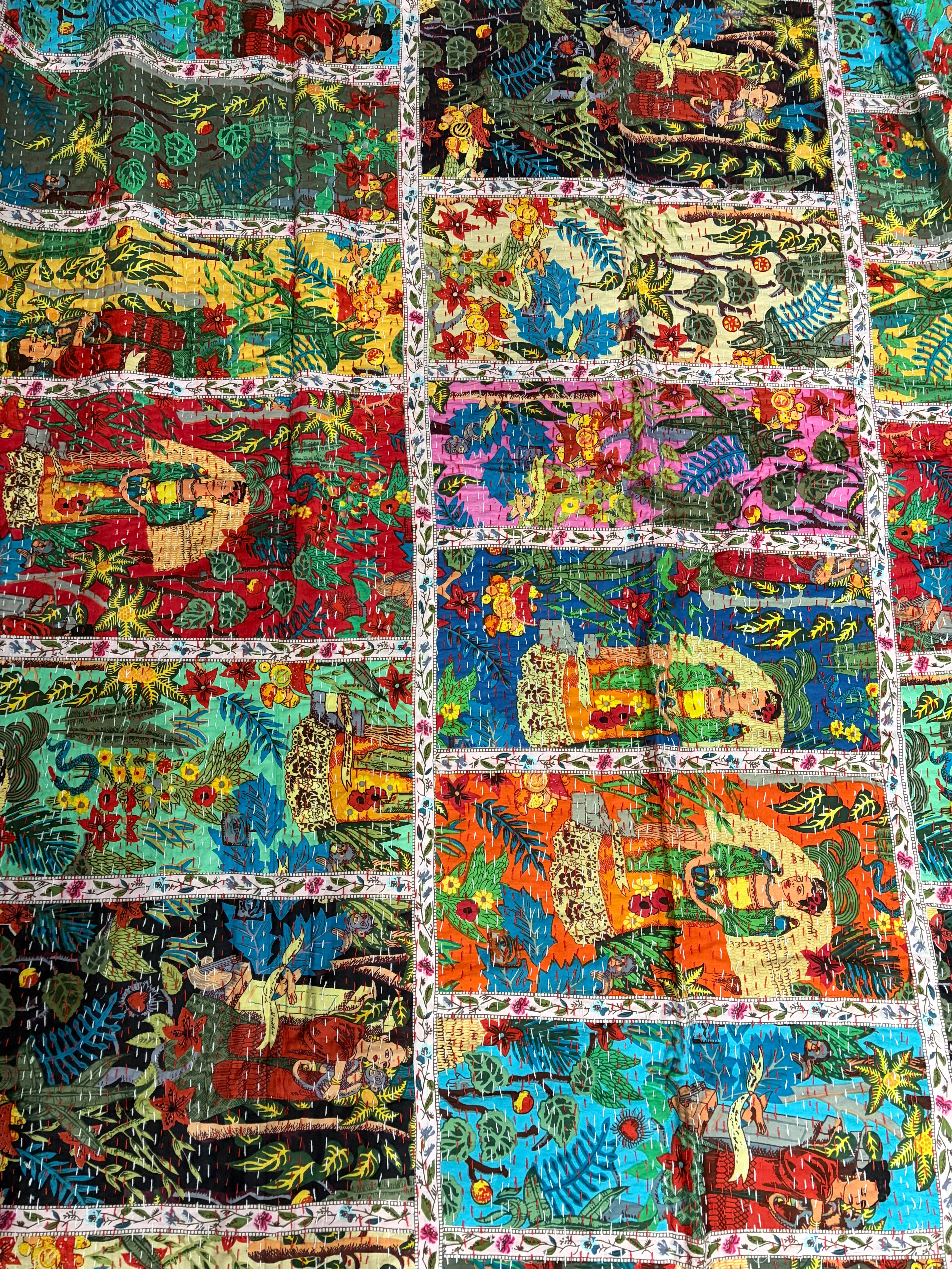 Hand-Stitched Cotton Kantha Quilt (60" x 90") – Twin Size Throw & Bedspread