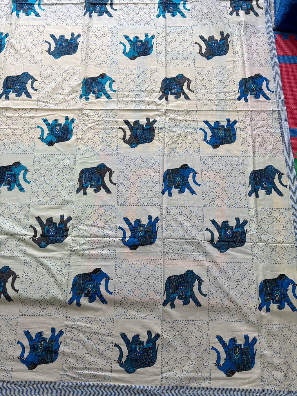 Hand-Printed Cotton Bedsheet (90" x 102") – Queen Size Set with 2 Pillow Covers