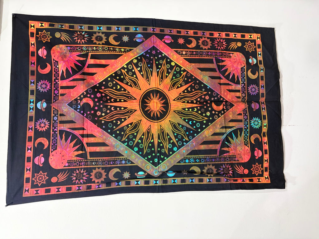 Vibrant Cotton Printed Mini Tapestry / Poster (42" x 30") – Multi-Use Boho Decor