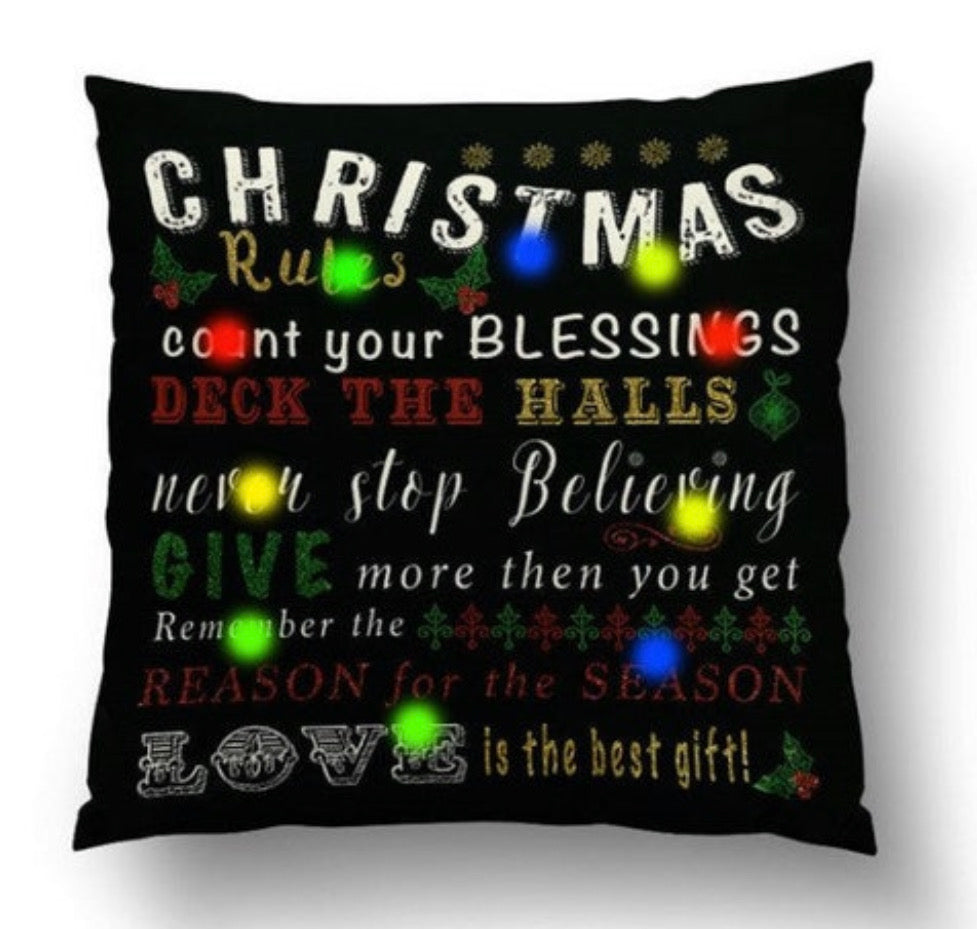 🎄 Christmas Rules: Festive Typography & Lights Cushion Cover (18" x 18")