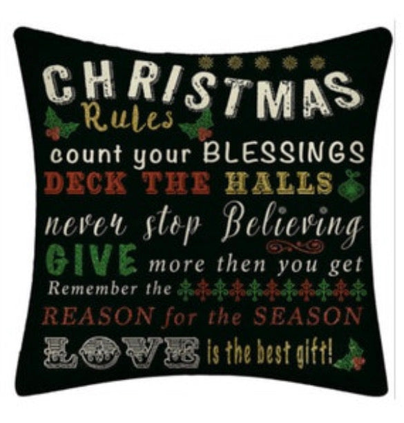 🎄 Christmas Rules: Festive Typography & Lights Cushion Cover (18" x 18")